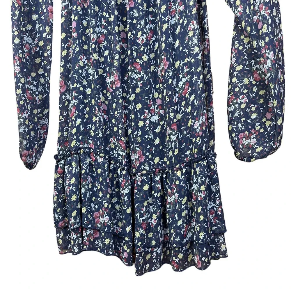 American Rag Cie Sheer Sleeve Floral Mini Dress M Elastic Waist Babydoll Boho‎